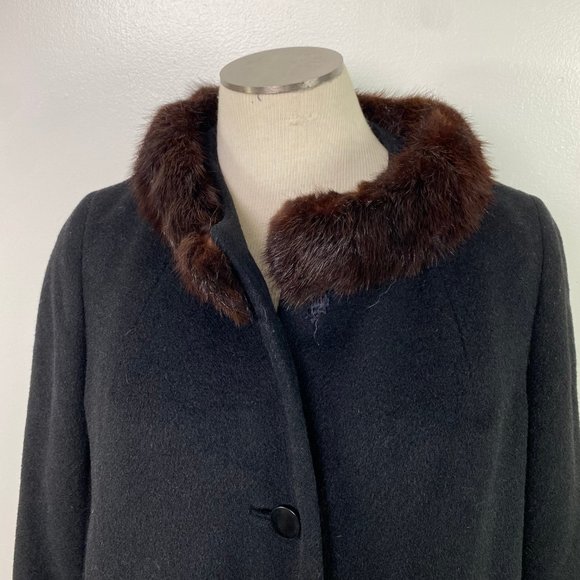 Vintage Best & Co Black Wool Coat w/ Brown Mink Collar Union Label Made in USA - Picture 9 of 9